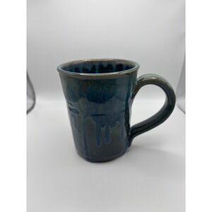 Handmade Ceramic Mug Blue Drip Glaze Pottery Coffee Tea Cup Seagrove, NC